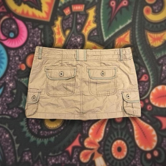 Vintage Y2K Micro Mini Skirt Medium Cargo Forever 21 2000s Tan Beige Low Rise - Picture 2 of 8